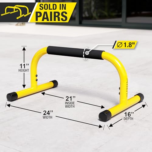 Yellow Parallette Push Up Bars for Strength & Gymnastics - Home & Garage Workout