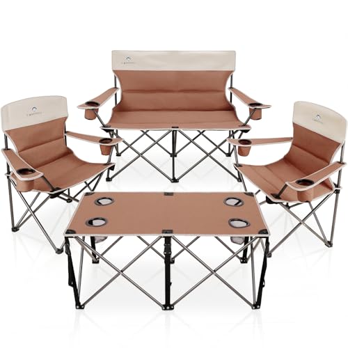 Moca 4-Piece Camping Chair Set of 3 Heavy-Duty Outdoor Folding Chairs with Cup Holders & Carry Bag