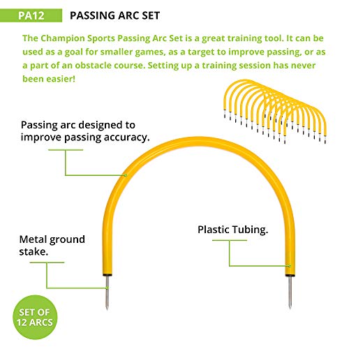 Soccer Passing Arc Set - 12 Durable Training Arcs with Stakes & Carry Bag for Accuracy & Skills