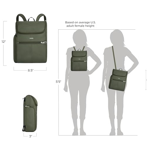 Travelon Anti-Theft Small Convertible Backpack 8.5"W x 12"H x 3"D Green