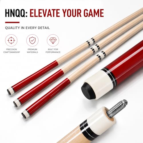 HNQQ 58 Inch 2-Piece Birch Pool Cue Sticks Set of 6, 20 oz, 13mm Tips for Billiards