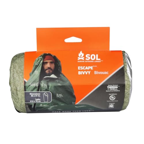 SOL Escape Bivvy with Hood 60 gsm Emergency Survival Blanket Reflects 70% Body Heat Water Resistant Green