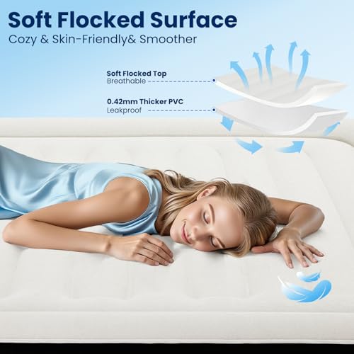Queen Air Mattress with Built-in Pump - 18 Inch Raised Stable Support, White & Black