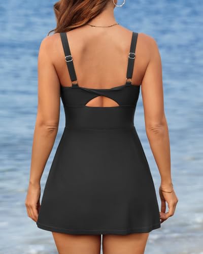 X-Large Women's One-Piece Swimdress with Tummy Control - Black