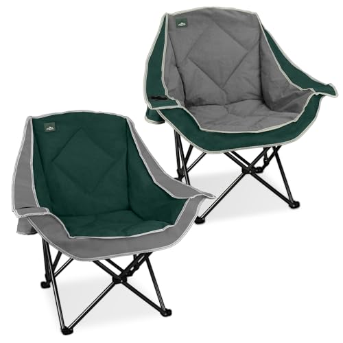 Northroad Oversized Padded Camping Chair Grey & Green - Heavy Duty Foldable Lawn Chair with Cup Holder, 300lbs Capacity