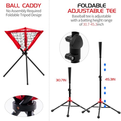 Portable Baseball & Softball Hitting Net Set with Batting Tee, Ball Caddy & Strike Zones