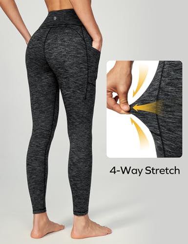 Women's Yoga Pants with Pockets - Large Charcoal Compression Leggings for Workout & Tummy Control