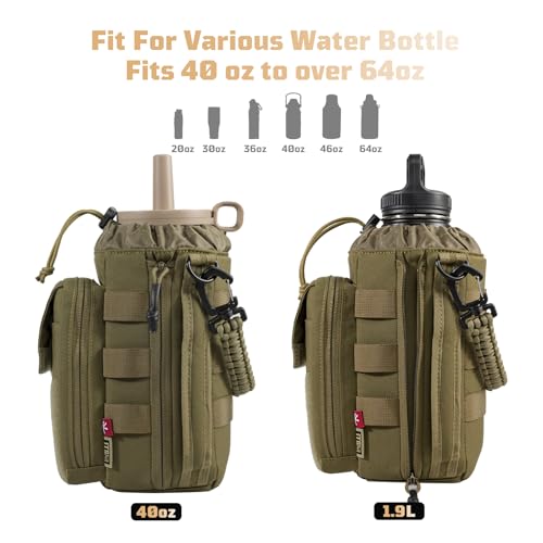 Brown 1TG Tactical Magnetic Gym Water Bottle Bag with Phone Pockets & 64oz Capacity
