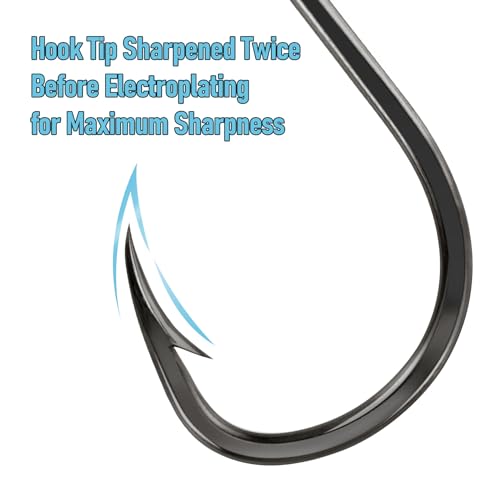 Saltwater Fishing Circle Hooks 30 Pack - In-Line Bait Hooks for Tuna, Halibut, Mackerel