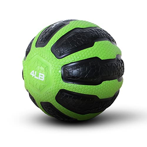 Rubber Medicine Ball with Textured Grip, Available in 9 Sizes, 2-20 LB, Weighted Fitness Balls,Improves Balance and Flexibility - Great for Gym, Exercise, Workouts (4 LB (Green-Black))