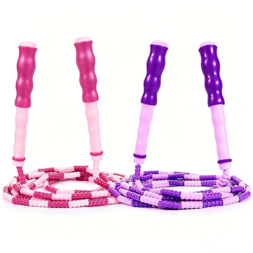 Kids Beaded Jump Rope Adjustable Tangle-Free Segmented Skipping Rope - Pink & Purple