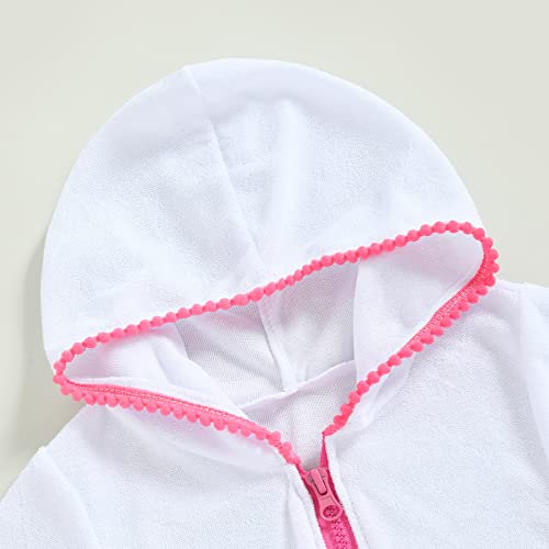 Toddler Girls Swim Cover Up with Hood and Zipper - White 1-2T