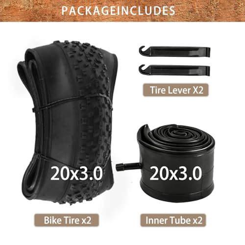 Bxinbxin 20x3.0 Fat Bike Tire and Tube Set - Folding 2PCS for Electric & Mountain Bikes