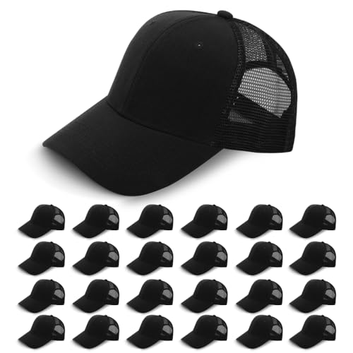 Black 24 Pack Mesh Trucker Hats - Adjustable Baseball Caps for Men and Women