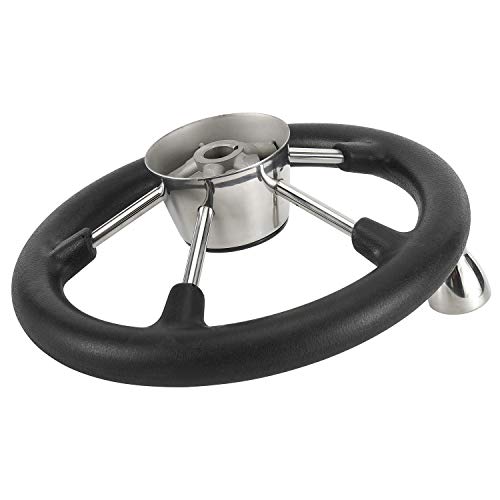 Marine Stainless Steel Boat Steering Wheel 11.5 Inch with Knob - Black PU Foam