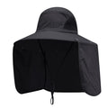 Outdoor Sun Protection Fishing Cap with Neck Flap Large Brim - One Size Black