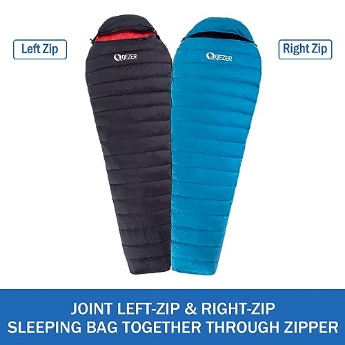 Ultralight Down Sleeping Bag for Adults - 59°F-68°F, Blue / Black, Compact Backpacking