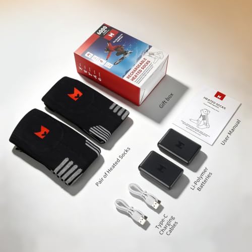 Heated Socks for Men & Women with 6000mAh Batteries - Black, 4 Heat Levels, All-Day Warmth