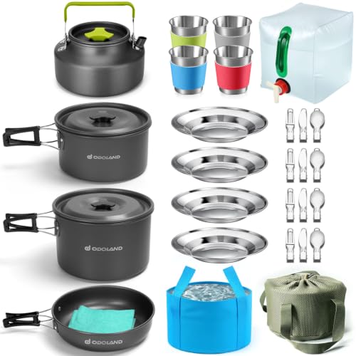 29-Piece Camping Cookware Set with Non-Stick Pots, Utensils & Collapsible Water Containers