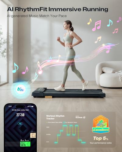 UREVO Black Smart Under Desk Treadmill with App Control & Shock Absorption