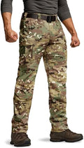 CQR Men's Flex Stretch Tactical Pants 36W x 32L, Water-Resistant Ripstop Cargo, Lightweight Outdoor Work Hiking Pants, Tempest Camo