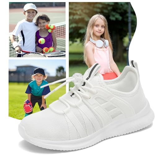 Kids Sneakers Lightweight Breathable Tennis Running School Shoes - Little Kid, All White