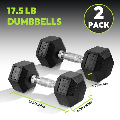 HANDBODE Chrome Handle 17.5 lb Hex Dumbbell Set of 2 Rubber Encased