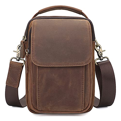 Augus Genuine Leather Small Messenger Bag Purse for Men - Brown