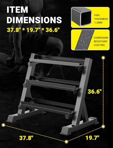 YOLEO Adjustable Rectangular Frame 3-Tier Dumbbell Rack - Heavy Duty Space-Saving Weight Organizer