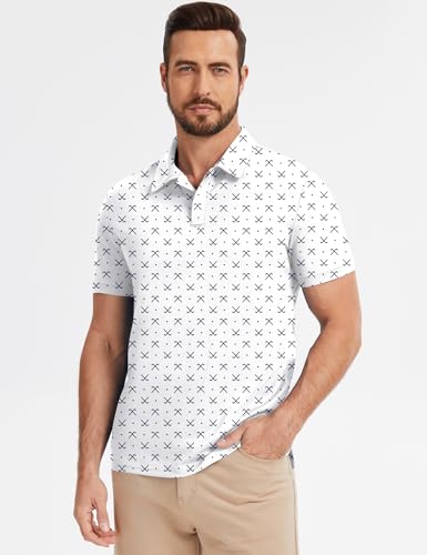 Poriff Men’s Short Sleeve Golf Polo Shirt Moisture-Wicking Dry Fit Athletic Top - White / Medium