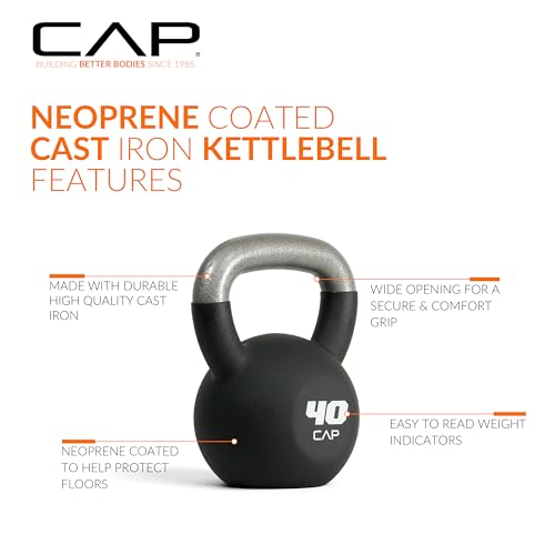 40 Pound Neoprene Coated Kettlebell for Strength & Fitness Training