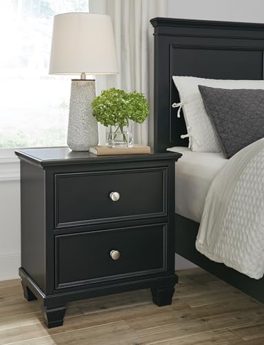 Tall Black Farmhouse Nightstand with 2 Drawers - Signature Design Ashley
