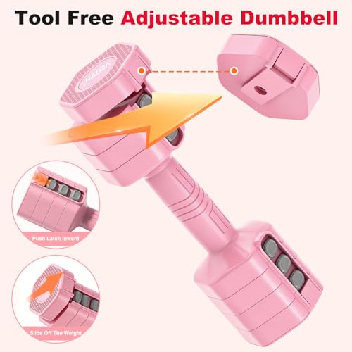 Pink Adjustable Dumbbell Set 10LB Pair for Women's Home Workouts