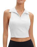 Women's Sleeveless Golf Polo Shirt UPF50+ Quick Dry Cropped Tank Top White Small