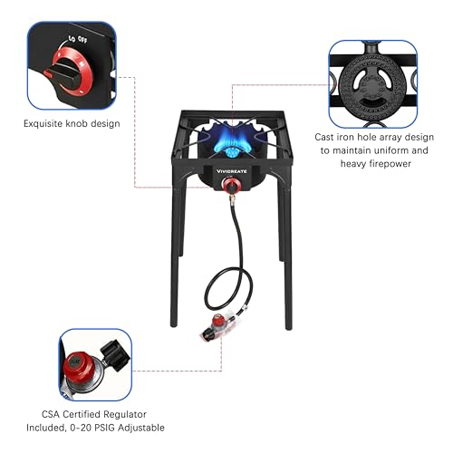 Outdoor Propane Gas Stove 30,000 BTU with Adjustable Stand and Regulator for Camping & Patio