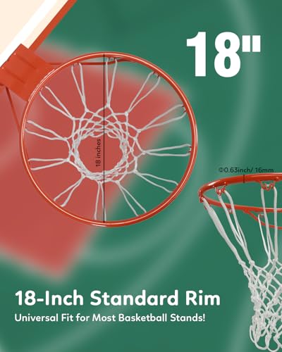 Heavy Duty 18-Inch Steel Basketball Rim with Heavy-Duty Net Wall Mount Replacement Hoop