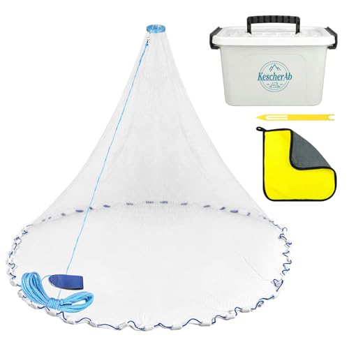 Cast Net with Bucket 4ft Radius 3/8" Mesh Fishing Net Bait Catching Equipment