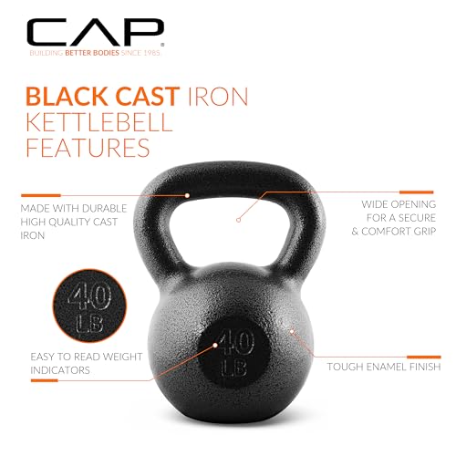 CAP Barbell Cast Iron Kettlebell 40 lbs - Solid Durable Workout Equipment
