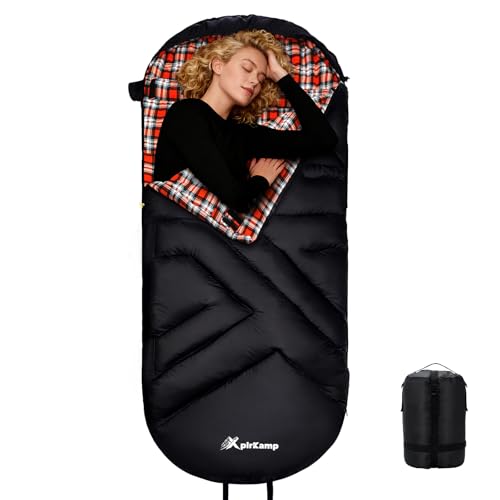 XplrKamp XXL 4-Season Cotton Flannel Sleeping Bag for Adults, Big & Tall, Carbon/Pumpkin
