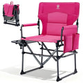 Pink Camping Directors' Chair with Side Table - Heavy Duty Portable Folding Lawn Chair, Supports 400lbs