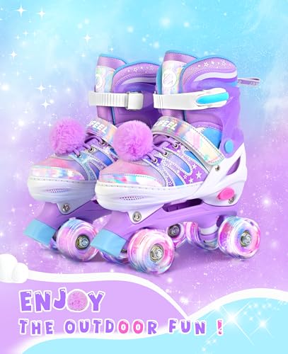 Rainbow Tie-Dye Adjustable Kids Roller Skates - Pink & Purple, Light-Up Wheels, Medium - Big Kid
