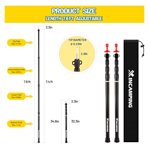 Adjustable Heavy Duty Tarp Poles 7.6FT - Aluminum Tent Poles for Camping & Outdoor Shelter - 4 Pack