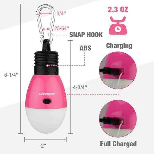 EverBrite Pink Rechargeable Camping Light with 3 Modes & Memory Function - Portable Tent Lantern