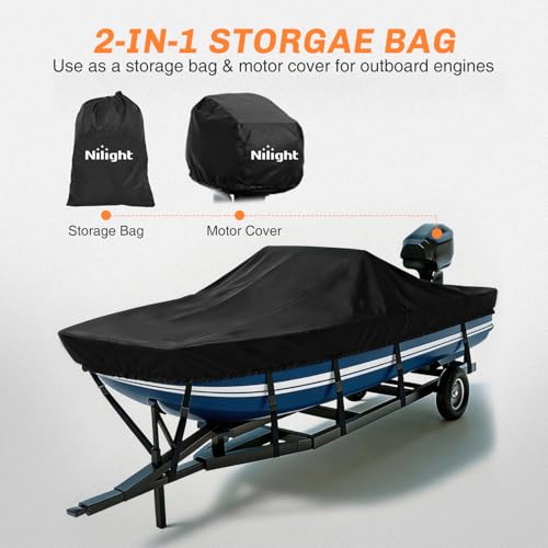 Nilight 16'-18.5' Heavy Duty Boat Cover with Adjustable Straps, Waterproof UV-Resistant