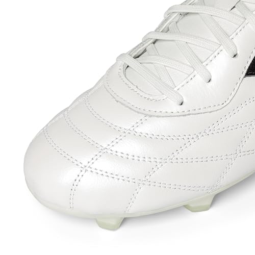 KELME Men’s Soccer Cleats Pro Calfskin Leather White 9 Outdoor Firm Ground Football Shoes