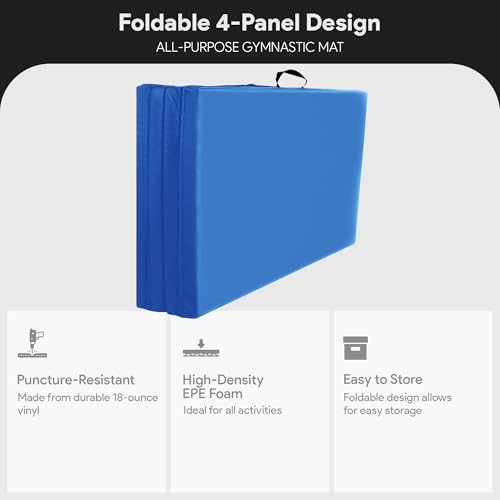 Blue 6x4 Feet 4-Panel Folding Gymnastics Mat - 2 Inch Thick Exercise Cushion