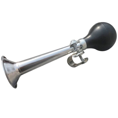 Metal Air Horn for Bicycle, Vehicles, Golf Carts - Bike Bells With Rubber Squeeze, Kids Bike Accessory, 7 Inches (Silver)