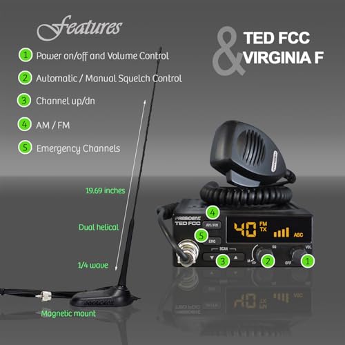 President CB Radio Starter Kit with FCC 40-Channel AM/FM Radio & Magnetic Mount Antenna