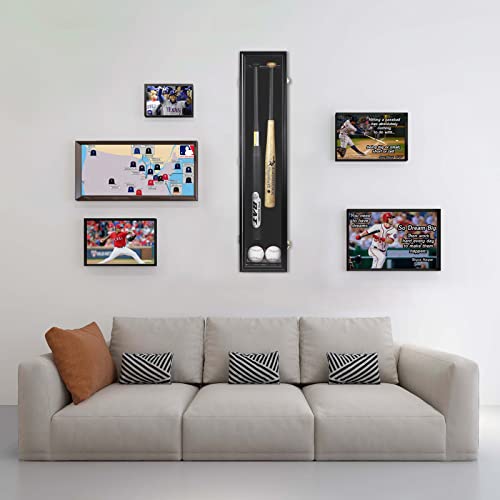 HOROW Double Black Baseball Bat Display Case Wall Mount with UV-Proof Acrylic & Lock
