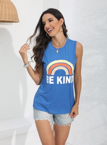 Large Women's Tank Top - Loose Fit Summer Cute Graphic Sleeveless Shirt - Blue